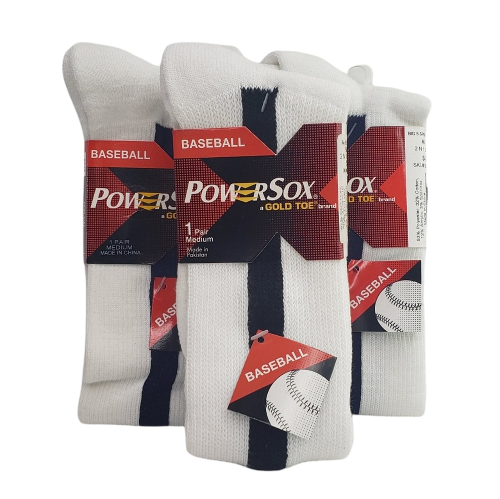 GoldToe Power Sox Baseball 2 N 1 Stirrup Socks Size M Set of Three